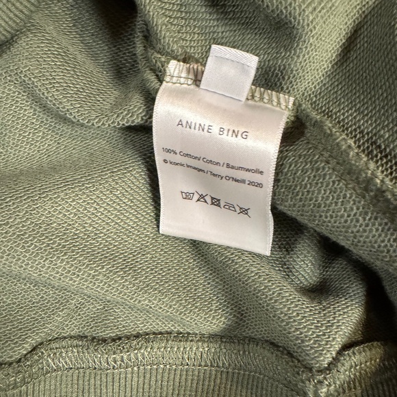 Anine Bing Sport Thyme Green Sweater White Distressed Embroidery Woman’s Small - Picture 3 of 4